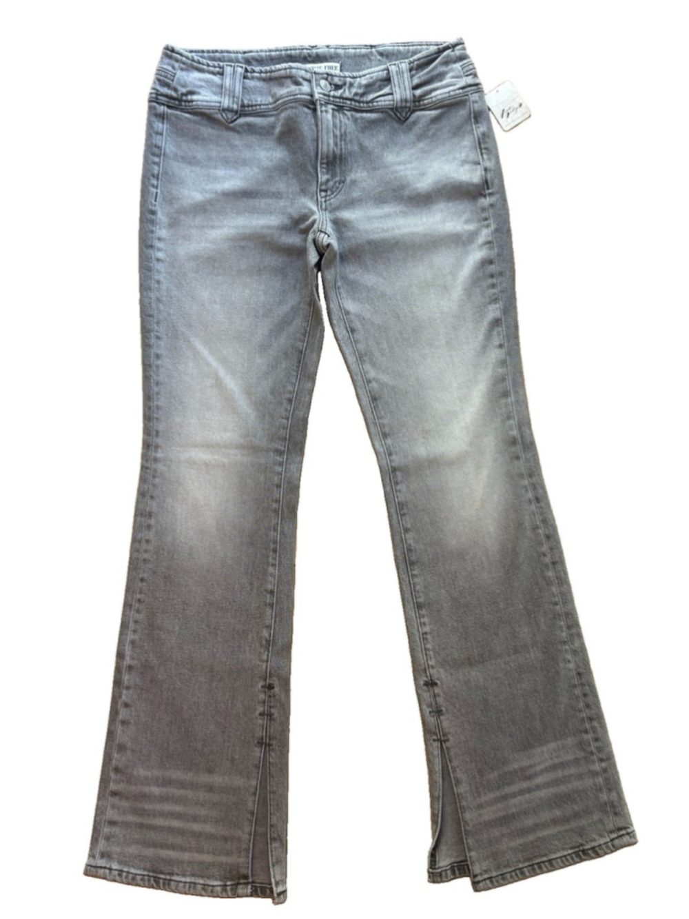 We The Free Jeans 28 Charcoal Wash Ankle Flare Side Slit Stretch Denim